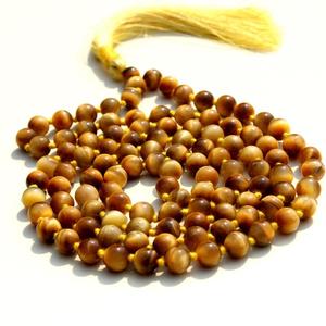 Collier Mala tibétain en pierre semi-précieuse œil de tigre de haute qualité, perles de 6 mm, entretoises argentées, fait à la main par un artiste indien - Product Image 3
