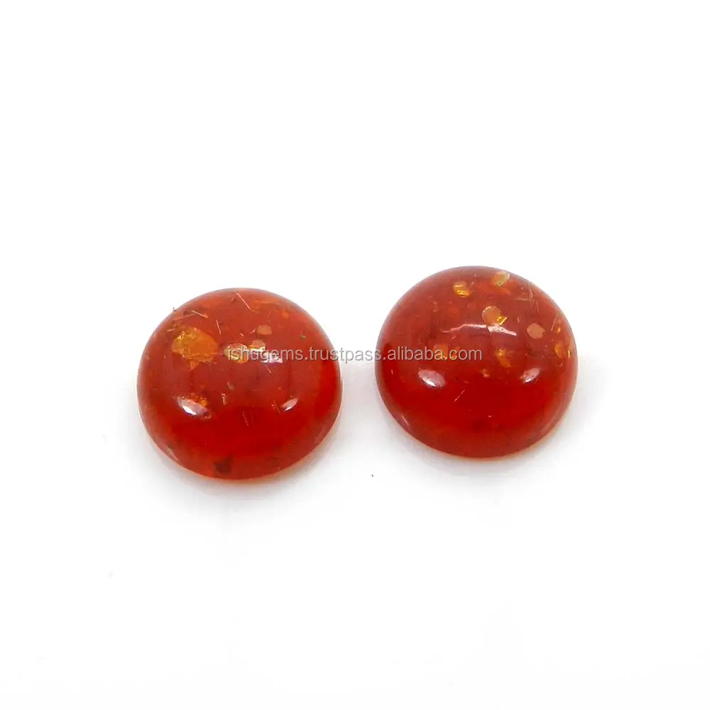 Amber Sintetis Sepasang Batu Permata Buatan Pria 14Mm Cabochon Bulat 8.45 Cts untuk Anting-Anting