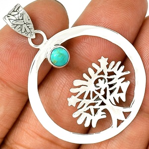 Colgante Clásico de Plata de Ley 925 con Diseño de Árbol de la Vida, 12 Gramos, con Pequeña Gema de Turquesa Sleeping Beauty para Mujer, de Terceros - Product Image 1