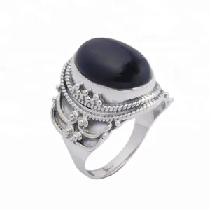 Impresionante anillo de piedras preciosas de ónix negro de Plata de Ley 925 de la mejor calidad, venta en línea, anillos de joyería de plata de lujo para ella