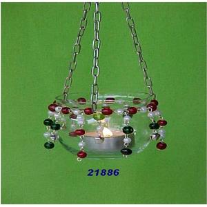 Candelero decorativo de hierro hecho a mano, candelita colgante con cuentas decorativas de vidrio transparente - Product Image 1