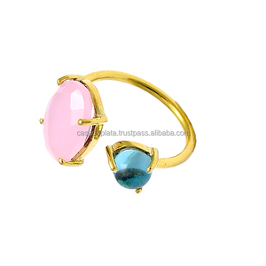 Turquesa Rosa Calcedonia Piedra preciosa 925 Plata de ley Chapado en oro Anillo de moda Ajuste de Punta Fiestas de regalo de boda clásicas - Product Image 4