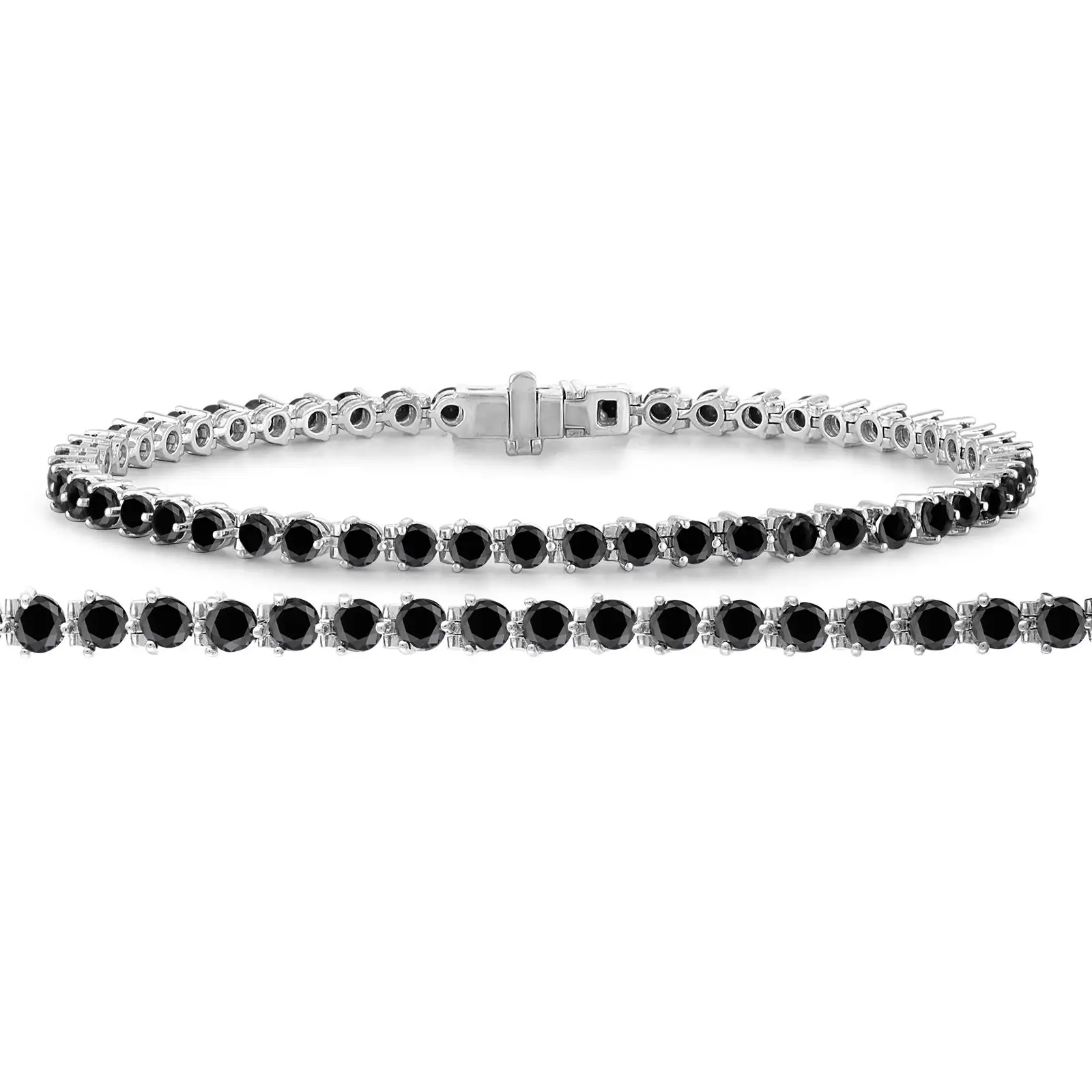 Pulsera de Tenis de 3 puntas con diamantes negros, oro blanco de 14k, pulsera de Tenis de diamantes naturales para mujer, pulsera de diamantes