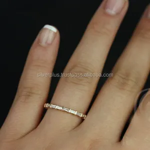 Anillo de boda de oro amarillo de 14K, Baguette de diamante Natural de eternidad completa, joyería al por mayor