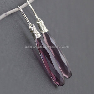 Boucles d'oreilles en pierres précieuses argent Sterling 925, Quartz améthyste, bijoux en bord blanc - Product Image 1