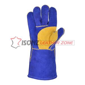 Blue <b>Suede</b> Leather Welding <b>Gloves</b> Tig/Mig Safety Work <b>Gloves</b> with Fireproof Anti-Cut Anti-Impact Functions - Product Image 3