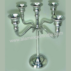 Vente chaude Vintage cinq bras argent candélabre petit bougeoir en verre nouveauté table décorer pièce maîtresse - Product Image 3