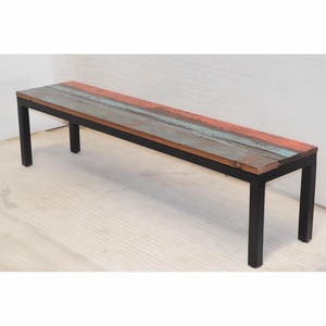 Banco de madera recuperada industrial de alta calidad con base de hierro sólido Banco largo duradero para jardín doméstico a precio mayorista - Product Image 1