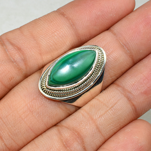 Natural de la forma de marquesa de verde malaquita 925 anillos de plata esterlina 925 joyería de plata esterlina al por mayor 925 joyas de plata - Product Image 4