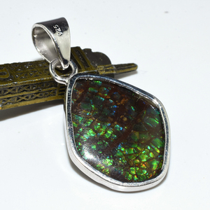 Pendentif Unique en Ammolite arc-en-ciel en argent Sterling 925, fabricant de bijoux en pierres précieuses, expéditeur et grossiste - Product Image 5