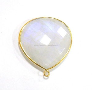 Piedra preciosa de arcoíris blanco Natural, bisel facetado de fianza única, Conector de piedra natal, chapado en oro, forma de corazón, hallazgos de piedra de joyería - Product Image 5