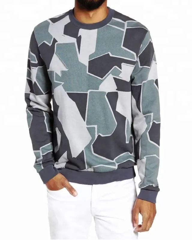 Camouflage printed pullover sweatshirt for men High quality premium stylish streetwear Custom design crew neck sweatshirt men