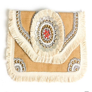 KAMARVY Classical New Fashionable Fringe Cotton Fabric <b>Envelope</b> Designer Clutch Purse - Product Image 1