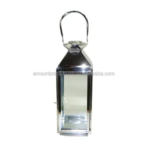 Nickel Plaqué Lanterne Photophore Bougeoir Miroir Polonais En Acier Inoxydable Décoratif Table Top Lanterne À La Main - Product Image 1