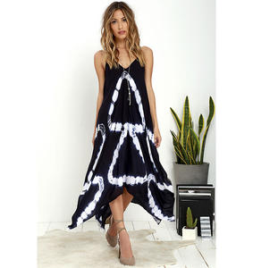Exportateur de vêtements pour femmes, rayonne, magnifique robe maxi asymétrique en tissu indien fait main, tie-dye, vêtements de plage, spaghetti - Product Image 1