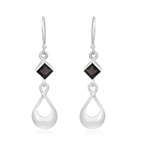Boucles d'oreilles pendantes carrées en quartz fumé véritable, argent sterling 925, fabrication artisanale, grossiste en bijoux, CASA DE PLATA - Product Image 1