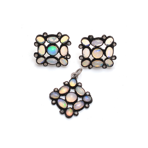 Natural Diamond 925 Sterling Silver Opal Pendant <b>Sets</b> <b>for</b> <b>Women</b> Beautiful Pendant Fashion <b>Jewelry</b> Cushion Style - Product Image 1