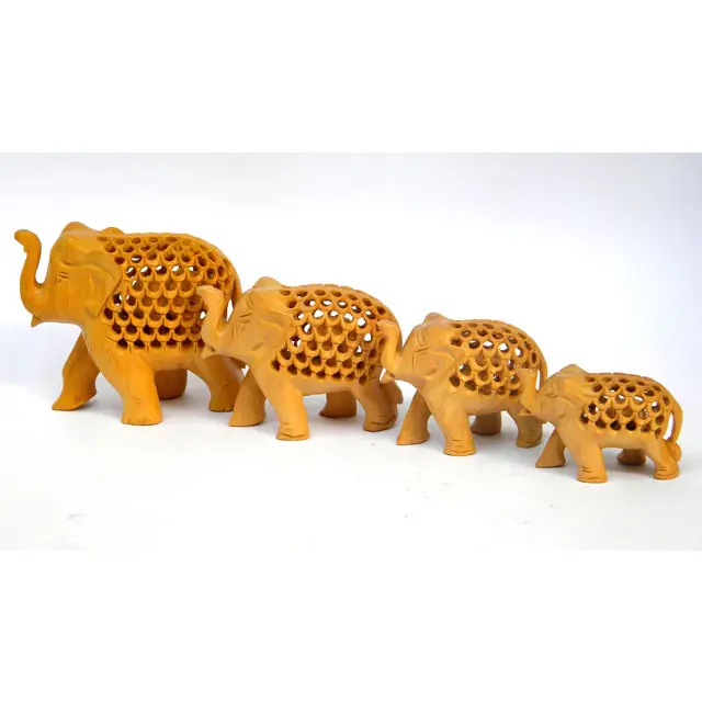 Naturholz Home Elefanten Statue Feine Qualität Schnitzen handgemachte Under cut Trunk Up 4 Pcs Set Handgemachte hand geschnitzte Elefant