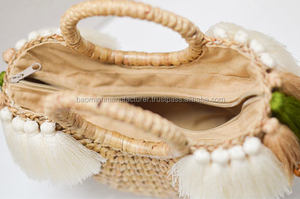 Boho Green Water Hyacinth Mix Tassels <b>Handbags</b> with <b>Unique</b> Design - Product Image 2