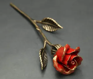 Glamorous Metal Rose Cover Leaves Gift of Everlasting Love Home Decoration Wrought Iron India Flower in Antique Red Each Piece