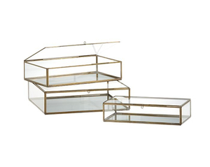 Boîte à bijoux moderne en verre avec cadre élégant en métal Forme rectangulaire Motif carré Solution de stockage élégante pour les pièces aimées - Product Image 4