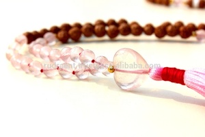 Collar Largo de Cuentas Mala de 108 Cuentas, Cuarzo Rosa Rudraksha de 8mm, Facetado, con Borla Anudada, Joyería Artesanal de Piedras Preciosas, Tercer Grado - Product Image 6