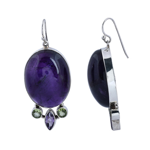 Casa De Plata Hecho A Mano. Pendientes colgantes de plata de ley 925 Piedra preciosa de peridoto de amatista facetada Ovalada para bodas - Product Image 2