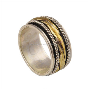 Wholesale Classic 925 Sterling Silver Two Tone Party <b>Spinner</b> <b>Ring</b> with Brass Twisted Rope Braided Band for Fidget Stress Relief - Product Image 1