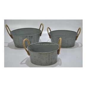 Macetas de Metal Galvanizado al por Mayor para Exteriores, Hogar y Oficina, Macetas de Jardín con Asas de Cuerda, Estilo Americano, Decorativas - Product Image 1