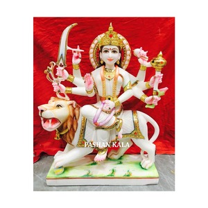 พิเศษสีขาวหินอ่อน Sherawali Mata รูปปั้น - Product Image 1