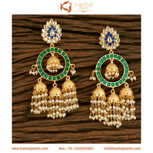 Jhumki Largo con Perla de Imitación 8731 Verde - Product Image 1