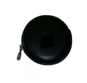 Black genuine leather coin <b>pouch</b> in round shape with <b>zip</b> closure - Product Image 1