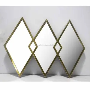 Specchio da parete in metallo con bordo finitura verniciatura a polvere dorata e Design a forma di diamante Design semplice di alta qualità per la decorazione domestica