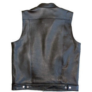 Gilet en cuir noir sans col Style Club Gilet en cuir en détresse pour hommes Moto Biker Club Carry dissimulé - Product Image 4