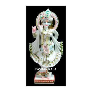 Krishna Murti de danse en marbre pur Makrana - Product Image 1