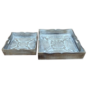 Logo personnalisé bois de manguier naturel sculpté à la main grand plateau vente chaude Restaurant & Hôtel utiliser plateau en bois fabricant exportateur - Product Image 1