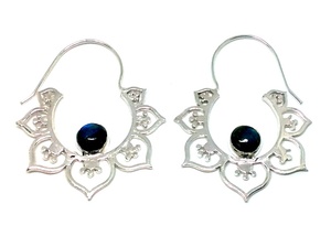 Venta al por mayor en línea Pendientes de aro de flor de diamante de latón indio Chapado en plata Labradorita para bodas - Product Image 2