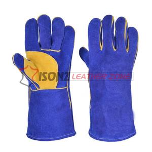 Blue <b>Suede</b> Leather Welding <b>Gloves</b> Tig/Mig Safety Work <b>Gloves</b> with Fireproof Anti-Cut Anti-Impact Functions - Product Image 1