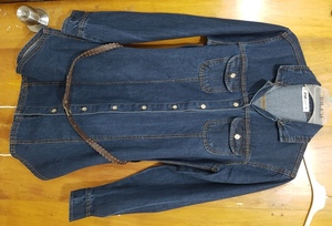 100% coton matériel Dames Robe Longue En Jean Comme Sur Coart Avec Ceinture - Product Image 5