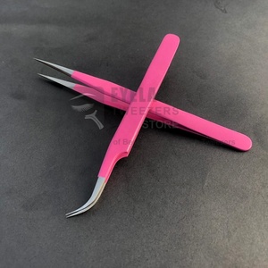 Pinzas de extensión de pestañas de acero sostenible japonesas profesionales, puntas curvas rectas recubiertas de rosa, herramientas de belleza para Tipo de Volumen - Product Image 1
