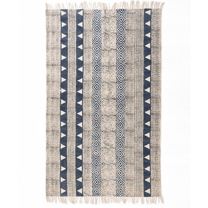 พรมทอมือผ้าฝ้ายทอมือ,พรมปูพื้น Dhurrie แบบดั้งเดิมพิมพ์ลายแบบอินเดียพรมปูพื้นสำหรับตกแต่ง - Product Image 1