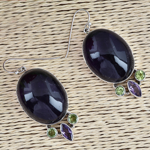 Casa De Plata Hecho A Mano. Pendientes colgantes de plata de ley 925 Piedra preciosa de peridoto de amatista facetada Ovalada para bodas - Product Image 3