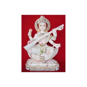 Statue de Saraswati Maa en marbre blanc de Makrana - Product Image 1