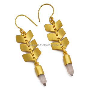 Boucles d'oreilles romantiques pour femmes en argent sterling 925 plaqué or Rose Quartz Gemstone. Grossiste Fabrication PAR CASA DE PLATA - Product Image 2