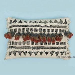 Boho <b>tufted</b> <b>cushion</b> cover, decorative Pom pom pillow cover, lumbar throw Pillow - Product Image 4