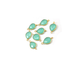 Attrayant Aqua Calcédoine Pierres Précieuses Plaqué Or Bijoux Connecteur de Lunette - Product Image 4