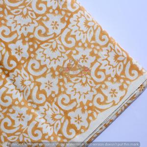Tissu indien imprimé fleuri jaune moutarde pour robe occidentale - Product Image 2