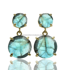 Boucles d'oreilles en argent sterling, Labradorite de qualité AAA, pierres précieuses - Product Image 1