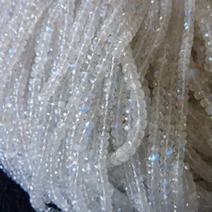 Rainbow Moonstone Faceted Gemstone String Beads 4 mm Round White Color - Product Image 1