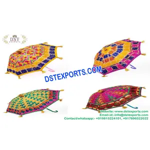 Punjabi Wedding Multicolored Phulkari Umbrellas, Traditional Indian Umbrellas For Mehndi Stage, Muslim Mehndi Stage Umbrella